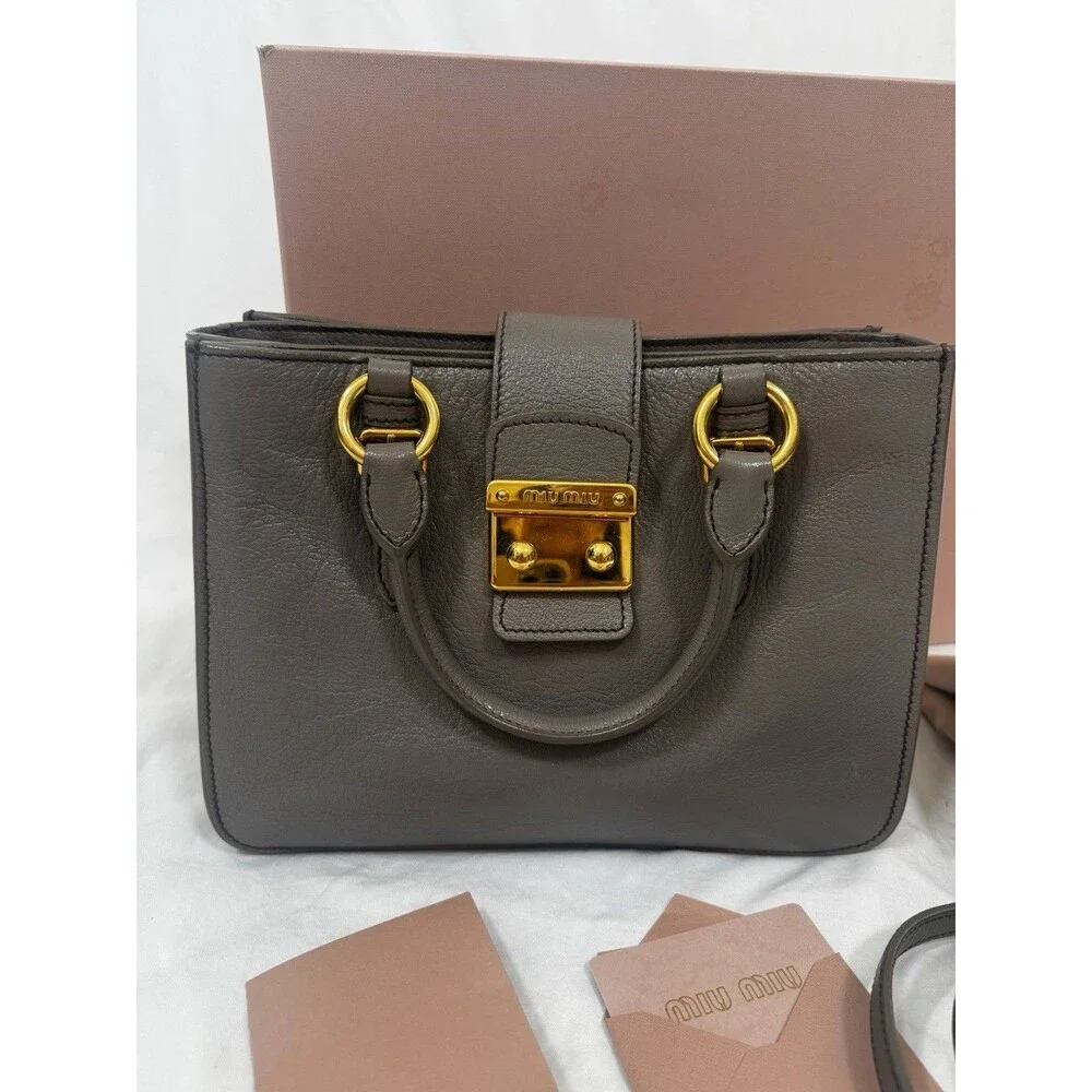 Authentic Miu Miu Madras Gray Medium Satchel Top Handle